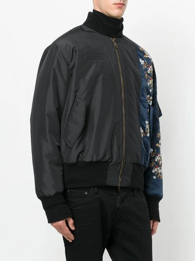 Shop N°21 Flower Print Patch Bomber Jacket In Black