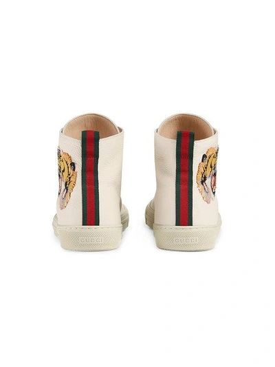 Shop Gucci Leather High-tops With Tiger - White