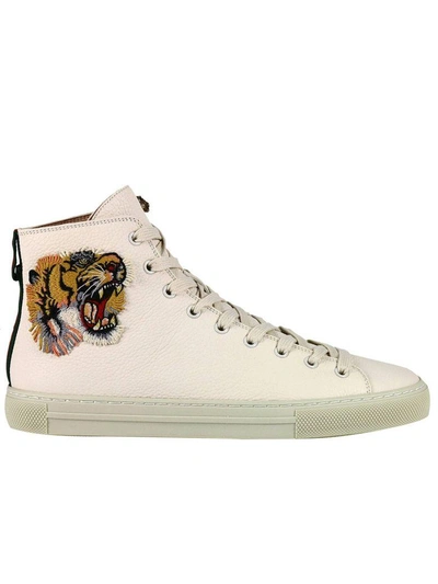 Shop Gucci Sneakers Majior Lace-up High Sneaker With Web Band And Angry Cat Embroidery In White