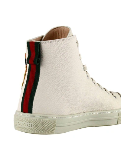 Shop Gucci Sneakers Majior Lace-up High Sneaker With Web Band And Angry Cat Embroidery In White