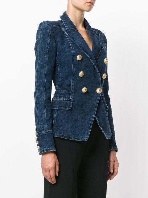 Balmain Button-embellished Denim Blazer In Blue | ModeSens