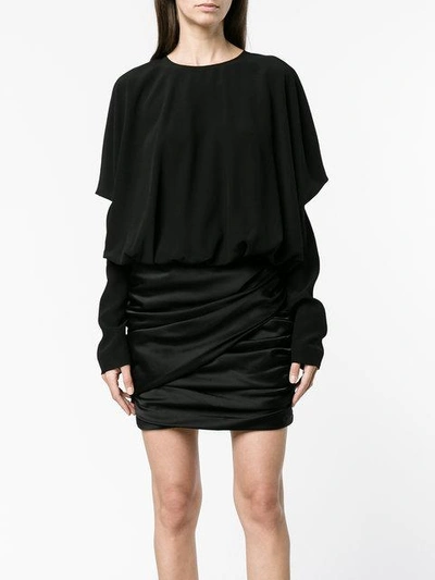 Shop Saint Laurent Draped Shoulder Mini Dress In Black