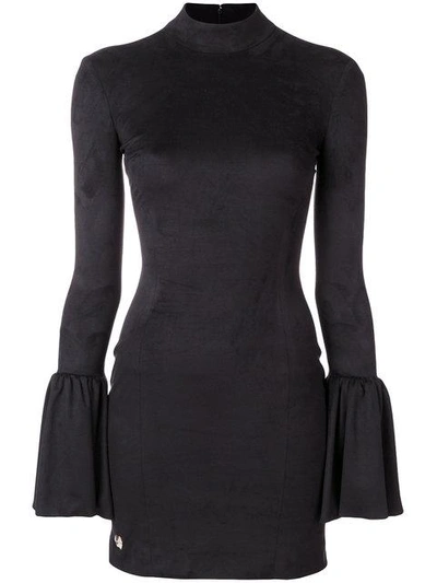 Shop Philipp Plein Fitted Dress With Flared Sleeves - Black