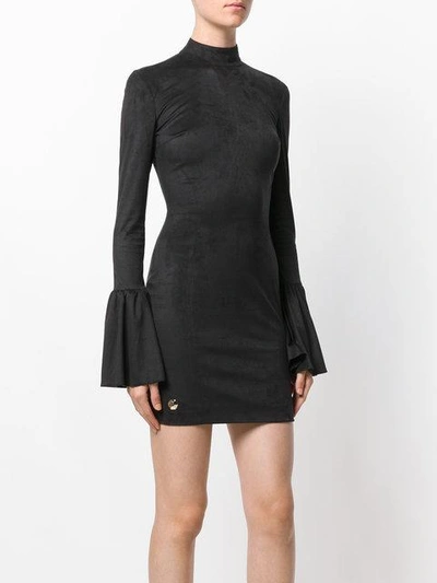 Shop Philipp Plein Fitted Dress With Flared Sleeves - Black