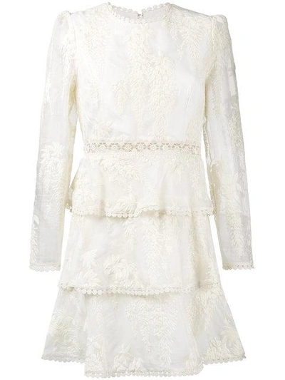 Shop Zimmermann Floral Embroidered Sheer Tiered Dress