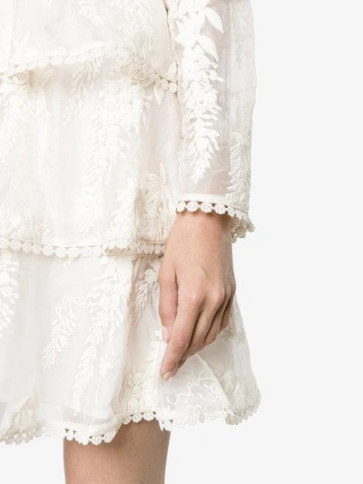 Shop Zimmermann Floral Embroidered Sheer Tiered Dress
