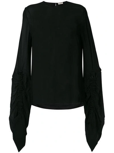 Shop Saint Laurent Elongated Sleeved Blouse In Black