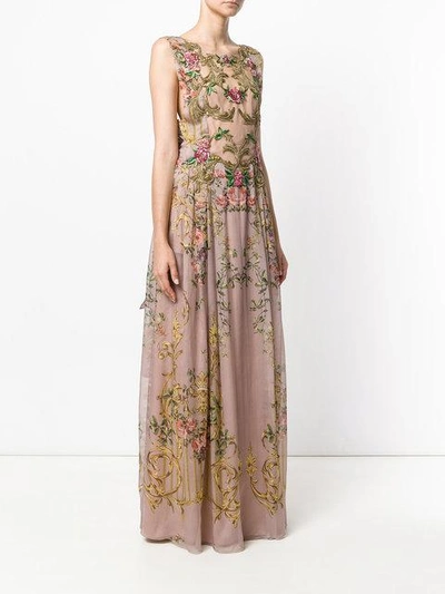 Alberta Ferretti Floral Embroidered Pleated Dress | ModeSens