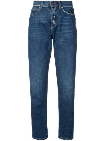 Shop Saint Laurent Distressed Effect Tapered Jeans In Blue