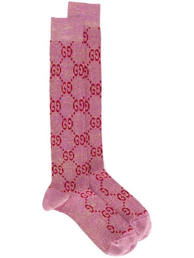 Shop Gucci Pink Gg Supreme Metallic Socks