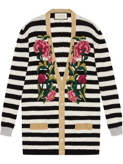 Shop Gucci Embroidered Oversized Cardigan In Black