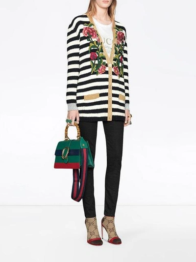 Shop Gucci Embroidered Oversized Cardigan In Black