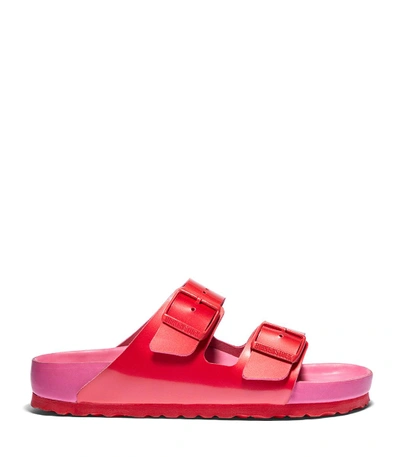 Shop Birkenstock Red & Fuchsia Arizona Strap Slide In Red/fuchsia