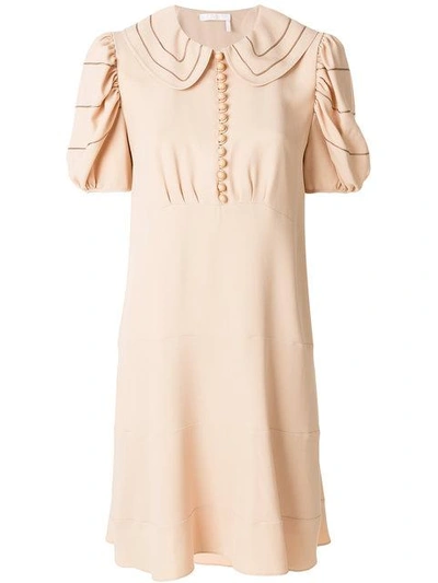 Shop Chloé Piped Collar Skater Dress In Nr26y Blush Beige