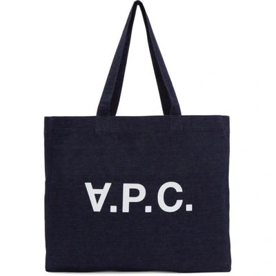 Shop Apc Indigo Denim Logo Tote