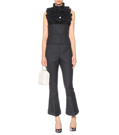 Shop Jacquemus Cropped Wool And Cotton Trousers In Grey