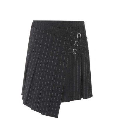 Mcq By Alexander Mcqueen Wrap-effect Pleated Pinstriped Woven Mini Skirt In Black