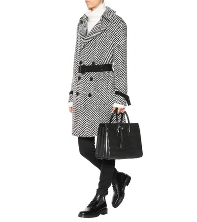 Shop Saint Laurent Herringbone Wool Coat In Black