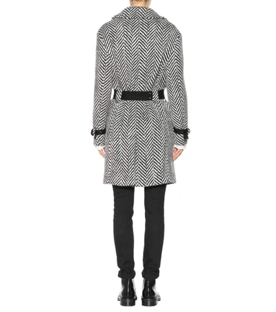 Shop Saint Laurent Herringbone Wool Coat In Black