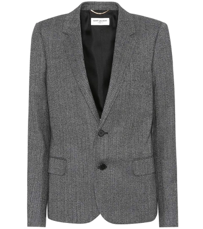 Shop Saint Laurent Herringbone Wool Blazer In Grey