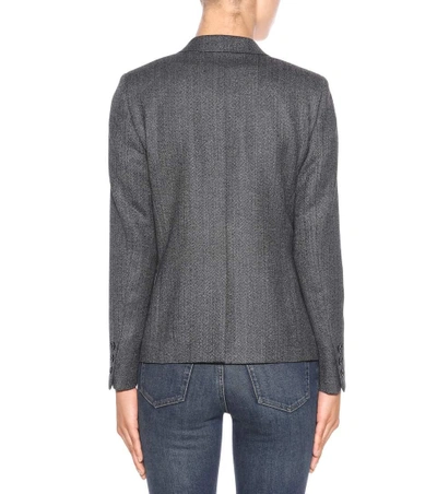 Shop Saint Laurent Herringbone Wool Blazer In Grey