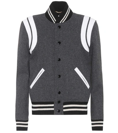 Shop Saint Laurent Classic Teddy Wool-blend Bomber Jacket In Grey