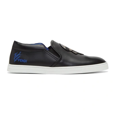 Shop Fendi Black Karlito Slip-on Sneakers In F0bhu Black