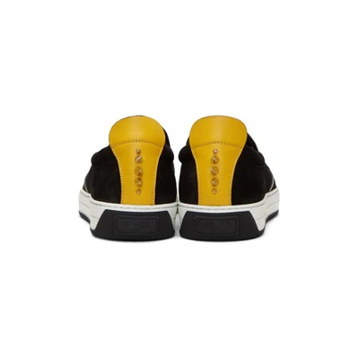Shop Fendi Black Suede Bag Bugs Slip-on Sneakers In Y2v Black