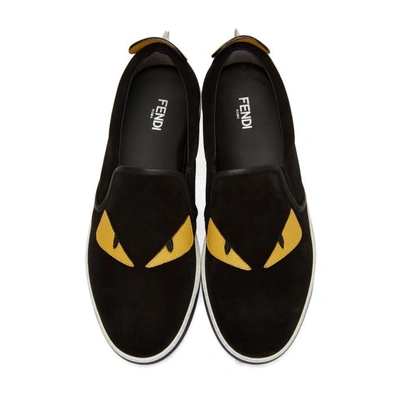 Shop Fendi Black Suede Bag Bugs Slip-on Sneakers In Y2v Black
