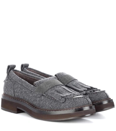 Brunello Cucinelli Felt Loafers In Grey