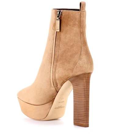 Shop Saint Laurent Vika 95 Suede Plateau Ankle Boots In Beige