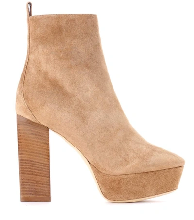 Shop Saint Laurent Vika 95 Suede Plateau Ankle Boots In Beige