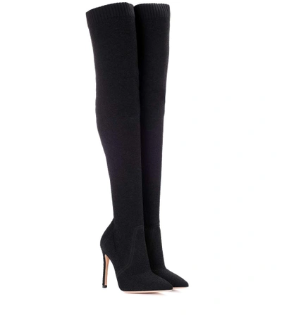 Shop Gianvito Rossi Knitted Over-the-knee Boots In Black