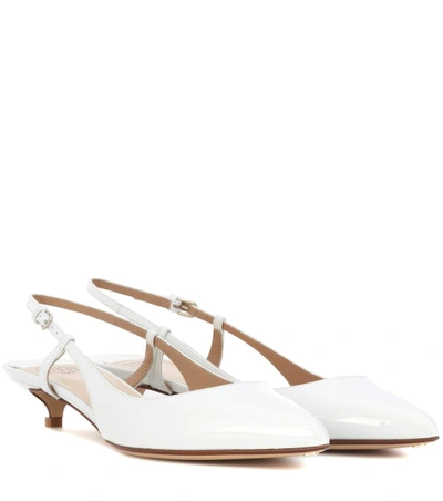Francesco Russo Patent Leather Sling-back Pumps In White