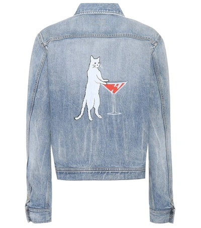 Shop Saint Laurent Printed Denim Jacket In Blue