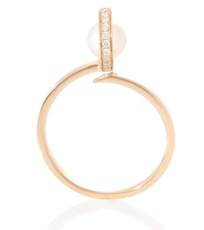 Shop Delfina Delettrez Contrarié 18kt Yellow Gold, Pearl And Diamonds Ring