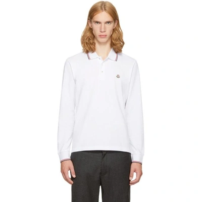 Shop Moncler White Long Sleeve Maglia Polo In 001 White