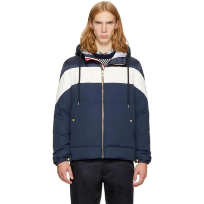 Shop Moncler Navy Down Band Hooded Jacket