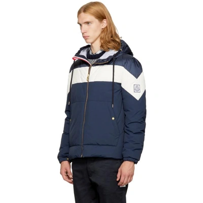 Shop Moncler Navy Down Band Hooded Jacket