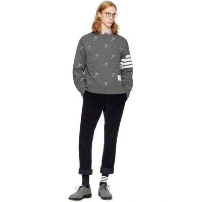 Shop Thom Browne Grey Classic Four Bar Skier Icon Sweatshirt