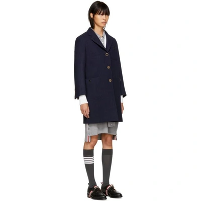 Shop Thom Browne Navy Unlined Button-back Coat