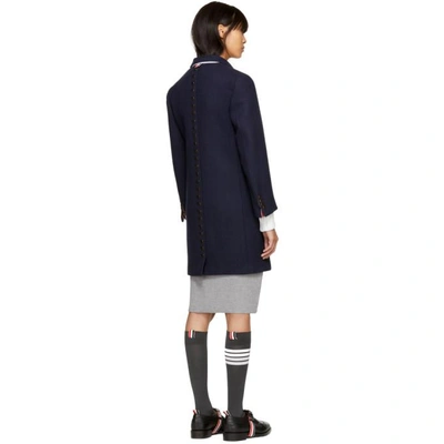 Shop Thom Browne Navy Unlined Button-back Coat