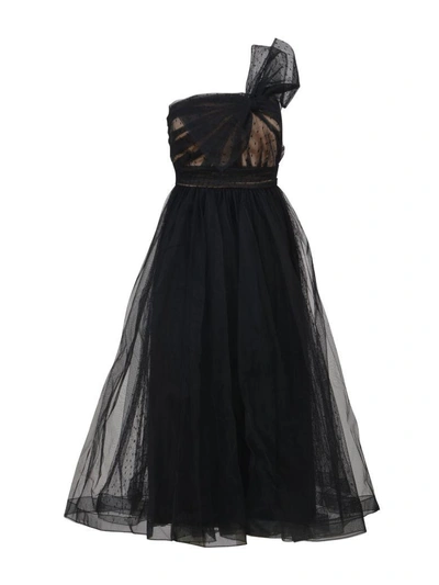 Shop Red Valentino Wrinkled Tulle Bow Dress In Black