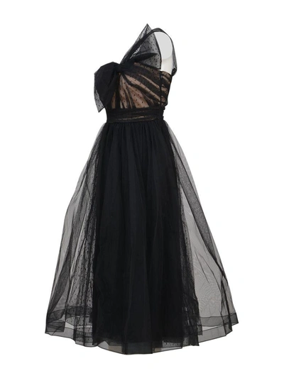 Shop Red Valentino Wrinkled Tulle Bow Dress In Black