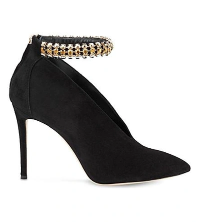 Shop Jimmy Choo Lux 100 Suede Heeled Ankle Boots In Black/gold Mix