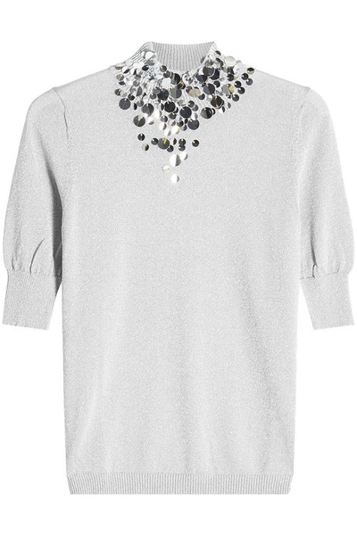 Delpozo Embellished Pullover With Metallic Thread In Silver
