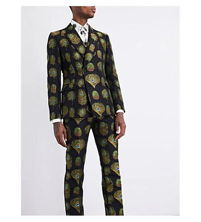 Shop Alexander Mcqueen Peacock Regular-fit Jacquard Cotton-blend Trousers In Mix