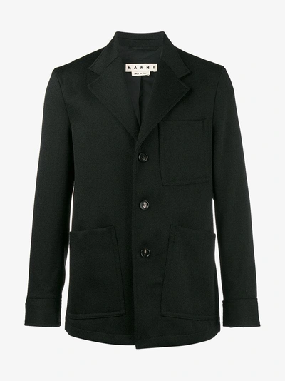 Shop Marni Gabardine Patch Pocket Blazer In Black