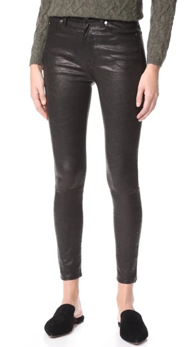 7 For All Mankind The Ankle Skinny Leather Pants In Black