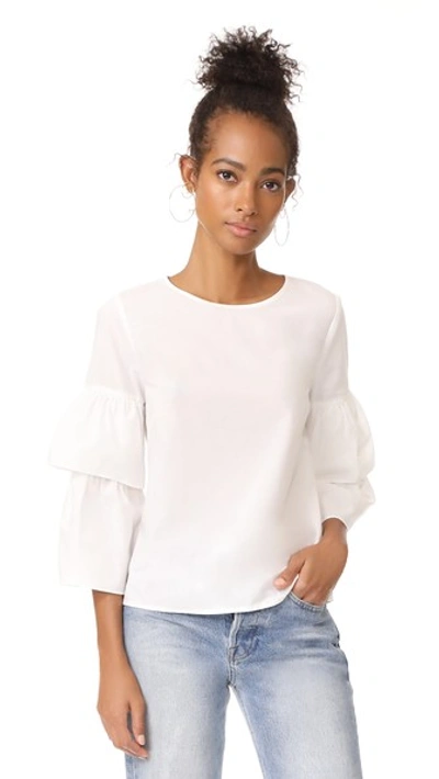 Madewell White Poplin Tiered Sleeve Top In Bright Ivory